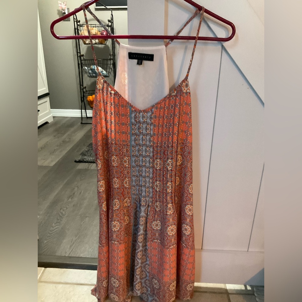 Sanctuary Orange & Blue Printed Spaghetti-Strap Midi Dress XS